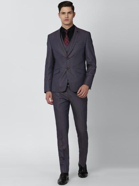 van heusen purple skinny fit self pattern three piece suit