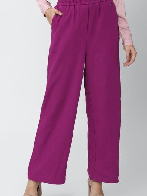 van heusen purple straight fit trousers