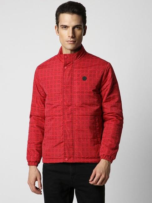 van heusen red cotton regular fit checks jacket