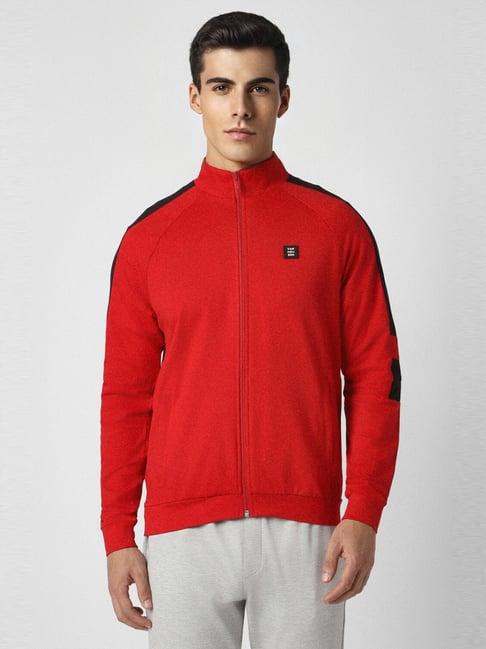 van heusen red cotton regular fit colour block jacket