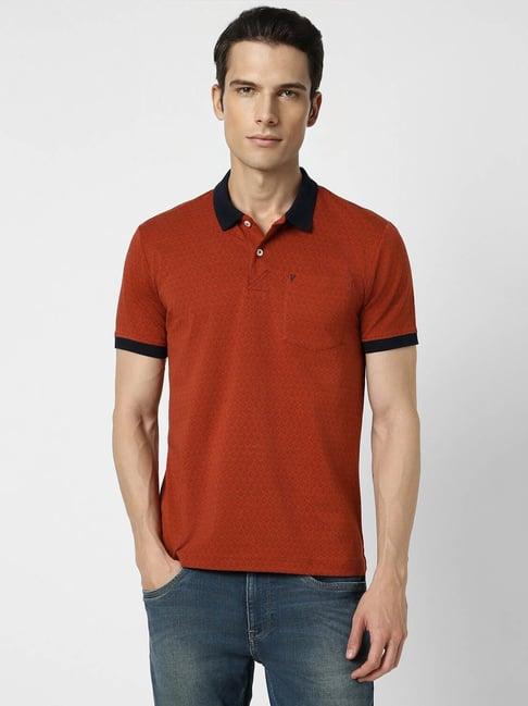 van heusen red cotton regular fit printed polo t-shirt