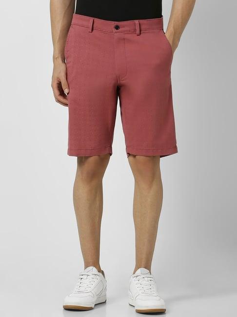 van heusen red cotton regular fit printed shorts