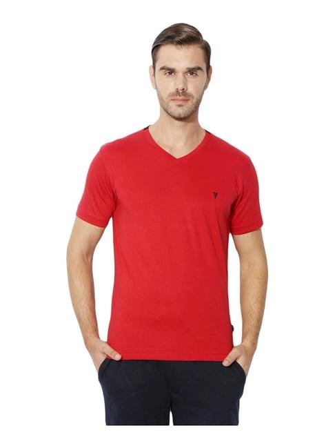 van heusen red cotton regular fit t-shirt