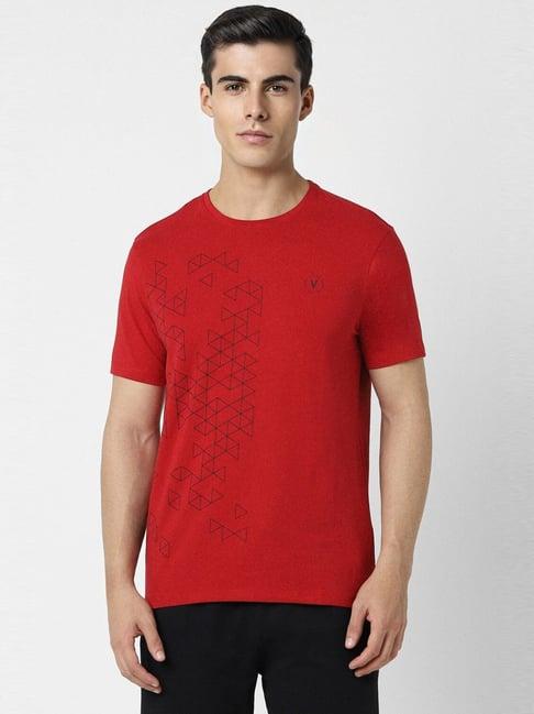 van heusen red cotton slim fit printed t-shirt