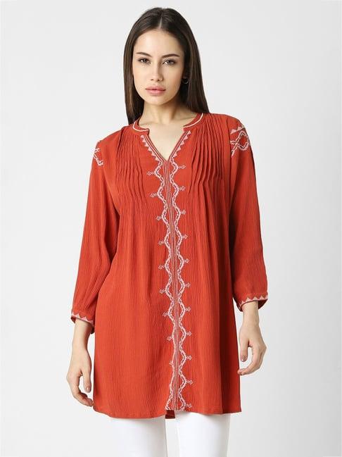 van heusen red embroidered tunic