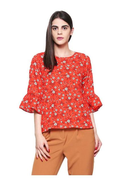 van heusen red floral print top