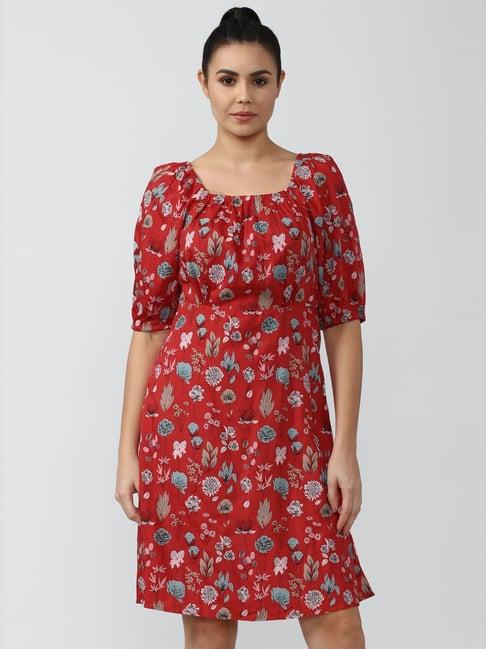 van heusen red printed a-line dress