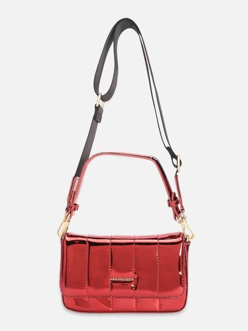 van heusen red pu quilted sling handbag