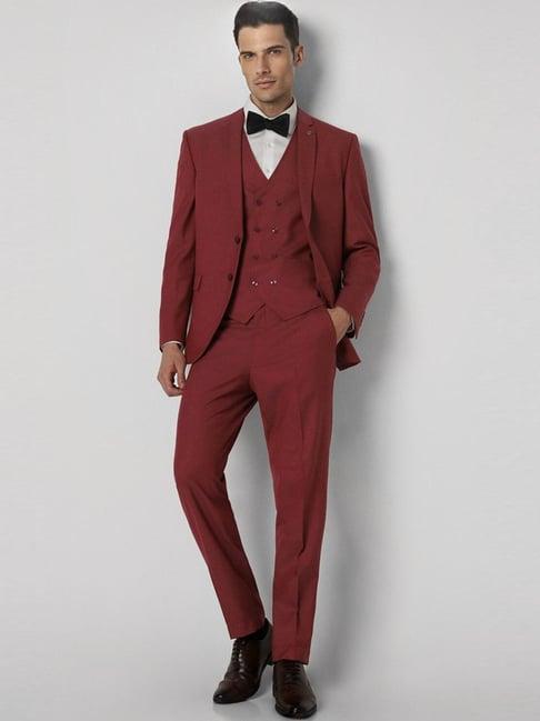 van heusen red regular fit three piece suit