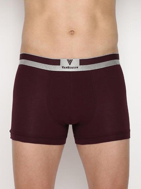 van heusen regular fit colour fresh no ride up solid trunks - port wine