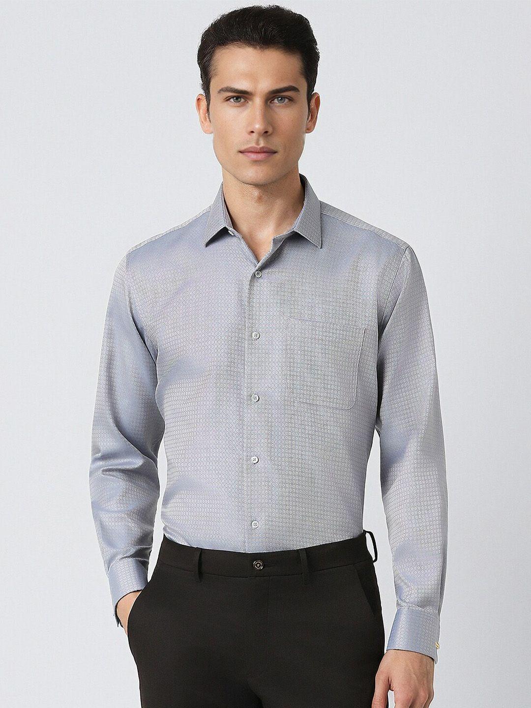 van heusen self design spread collar cotton formal shirt