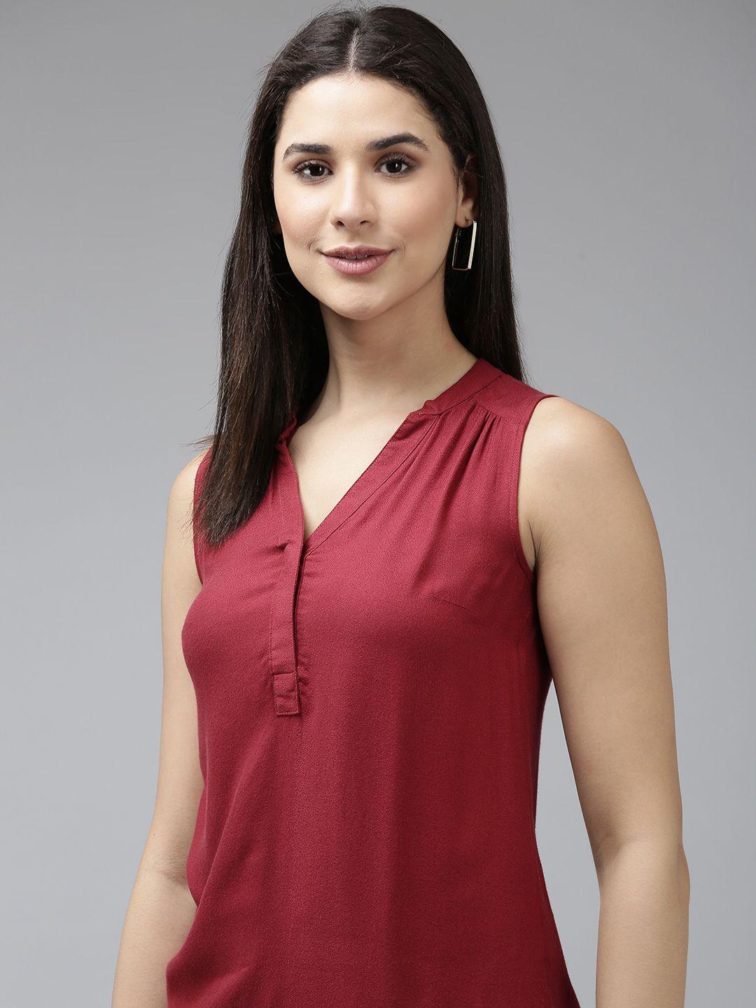 van heusen solid sleeveless regular top with gathers detail