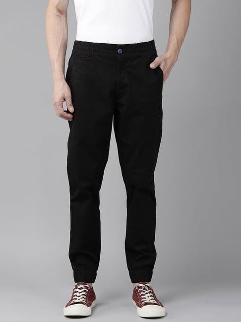 van heusen sport black cotton regular fit jogger pants