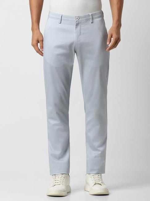 van heusen sport blue cotton slim fit self pattern trousers