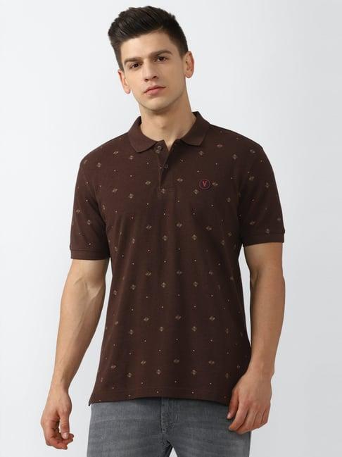 van heusen sport brown cotton regular fit printed polo t-shirt