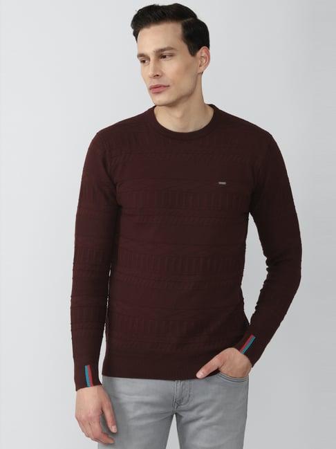 van heusen sport brown cotton regular fit self pattern sweater