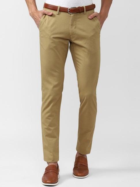 van heusen sport brown cotton slim fit texture trousers