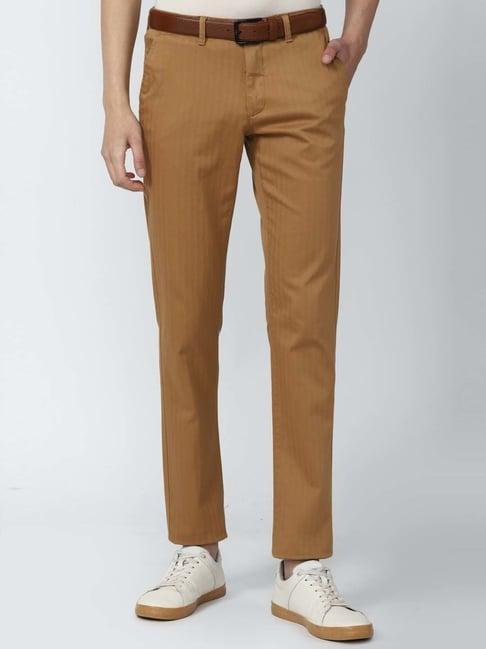 van heusen sport brown slim fit striped trousers