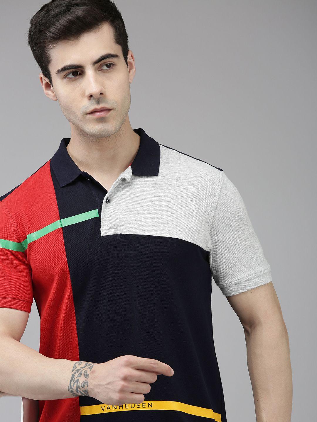 van heusen sport colourblocked polo collar pure cotton t-shirt