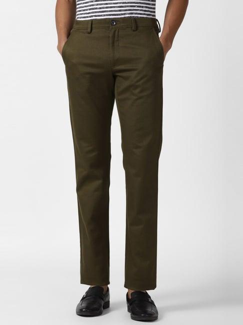 van heusen sport dark olive cotton slim fit trousers