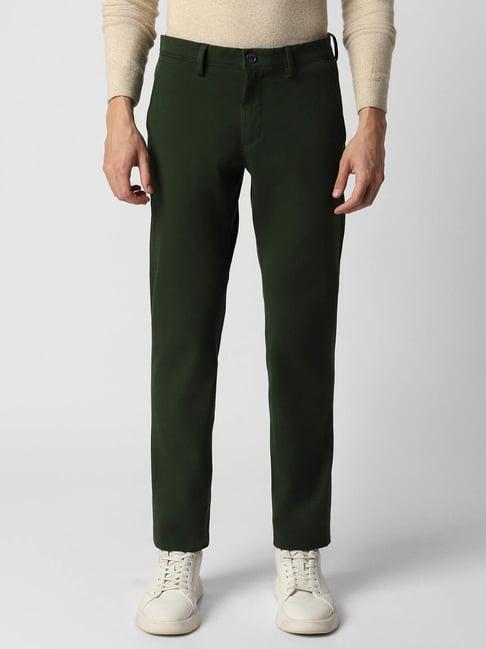 van heusen sport forest green slim fit trousers