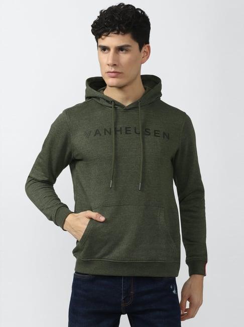 van heusen sport green regular fit hooded sweatshirt