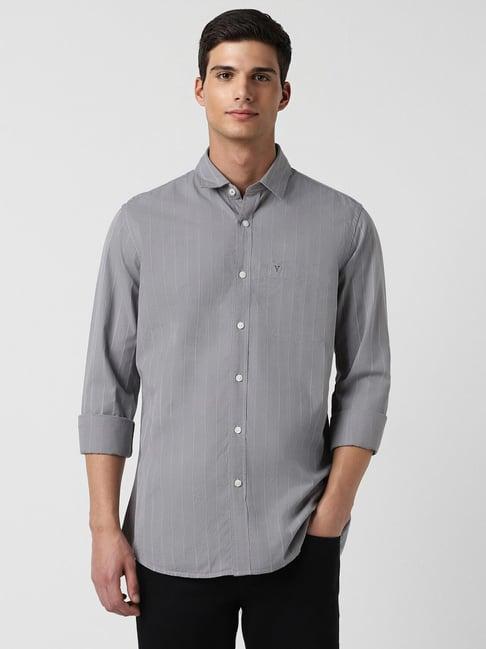 van heusen sport grey cotton slim fit striped shirt