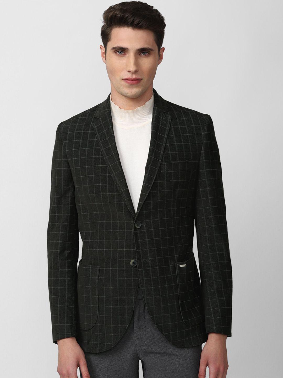 van heusen sport men black checked slim-fit single-breasted formal blazers