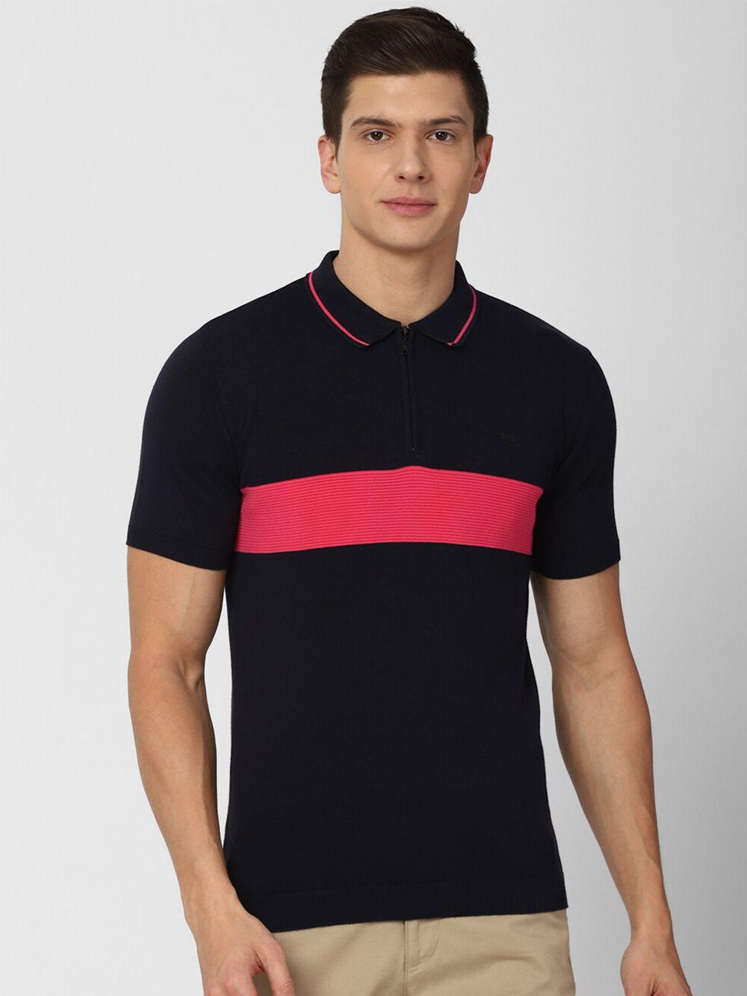 van heusen sport men black colourblocked cotton polo collar t-shirt