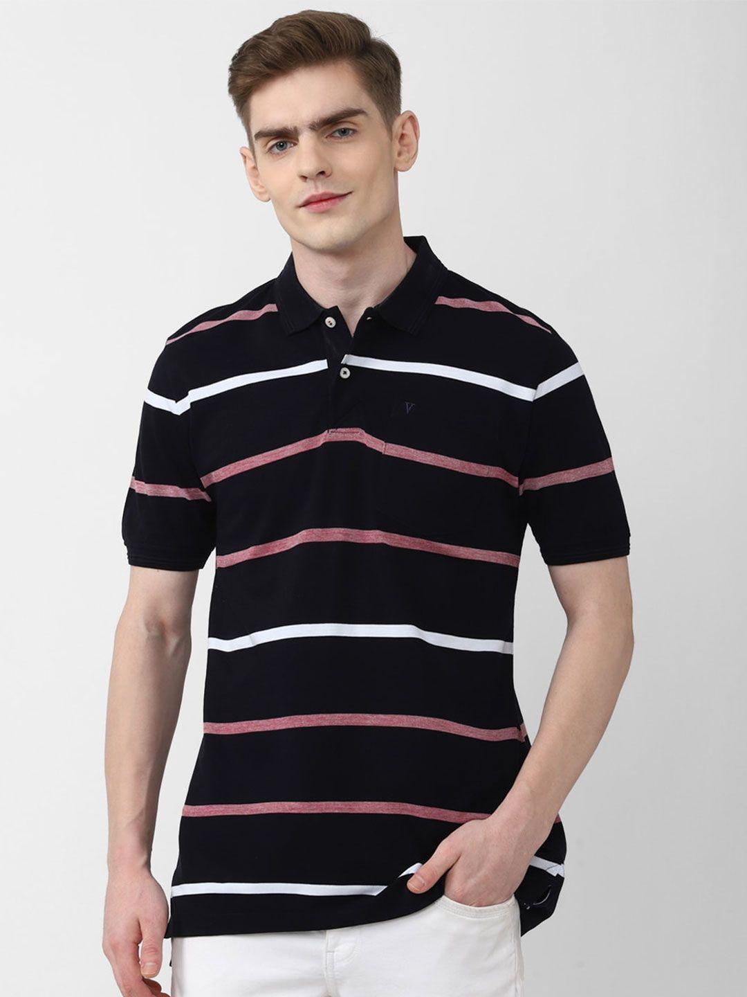 van heusen sport men black striped mandarin collar monochrome pockets t-shirt