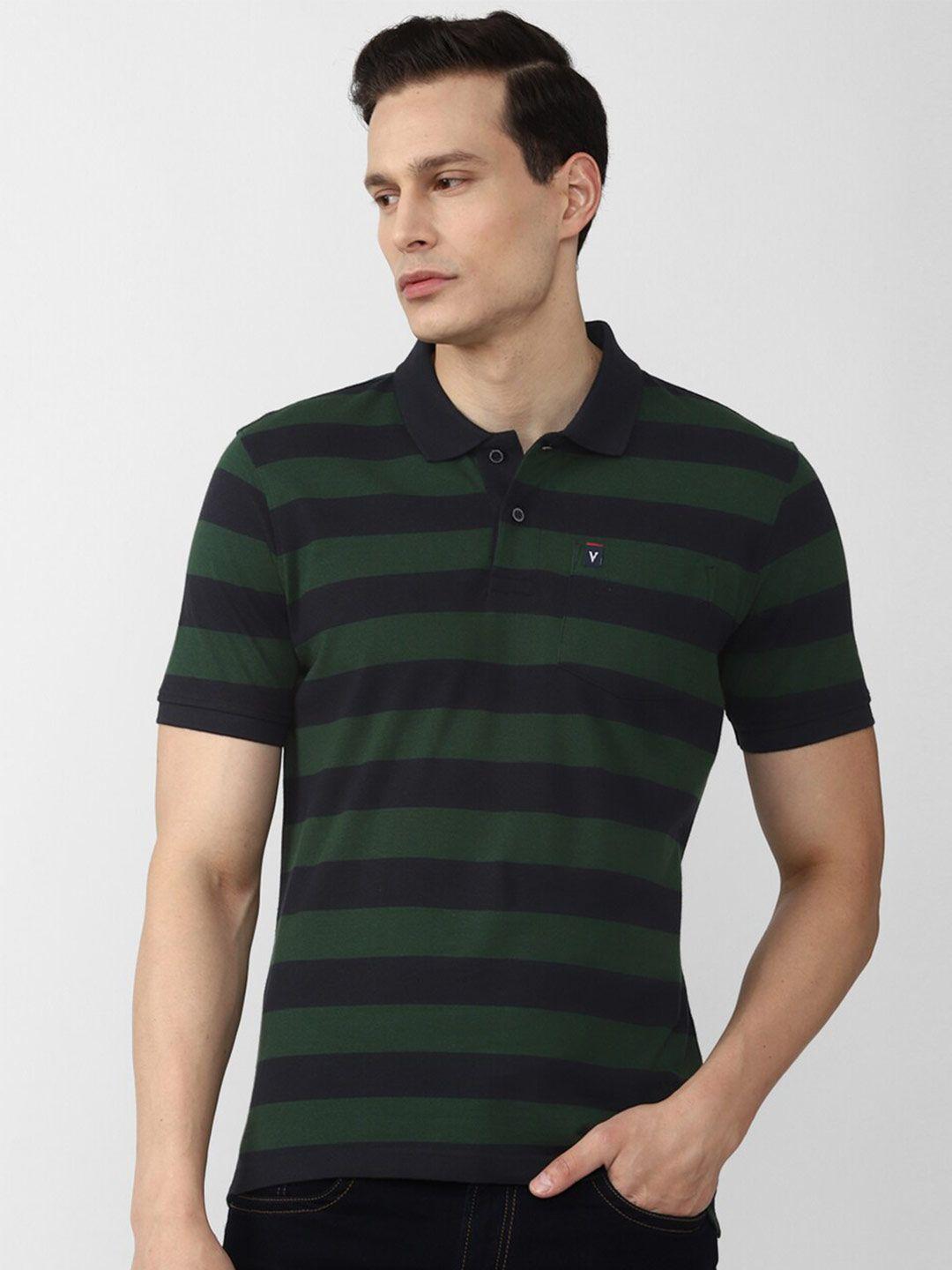van heusen sport men black striped polo collar t-shirt