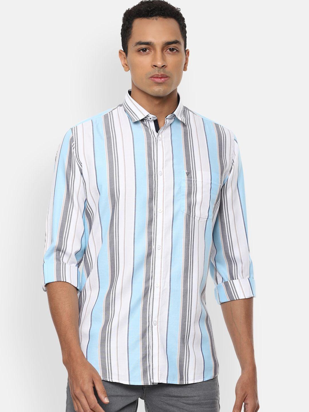 van heusen sport men blue regular fit striped casual shirt