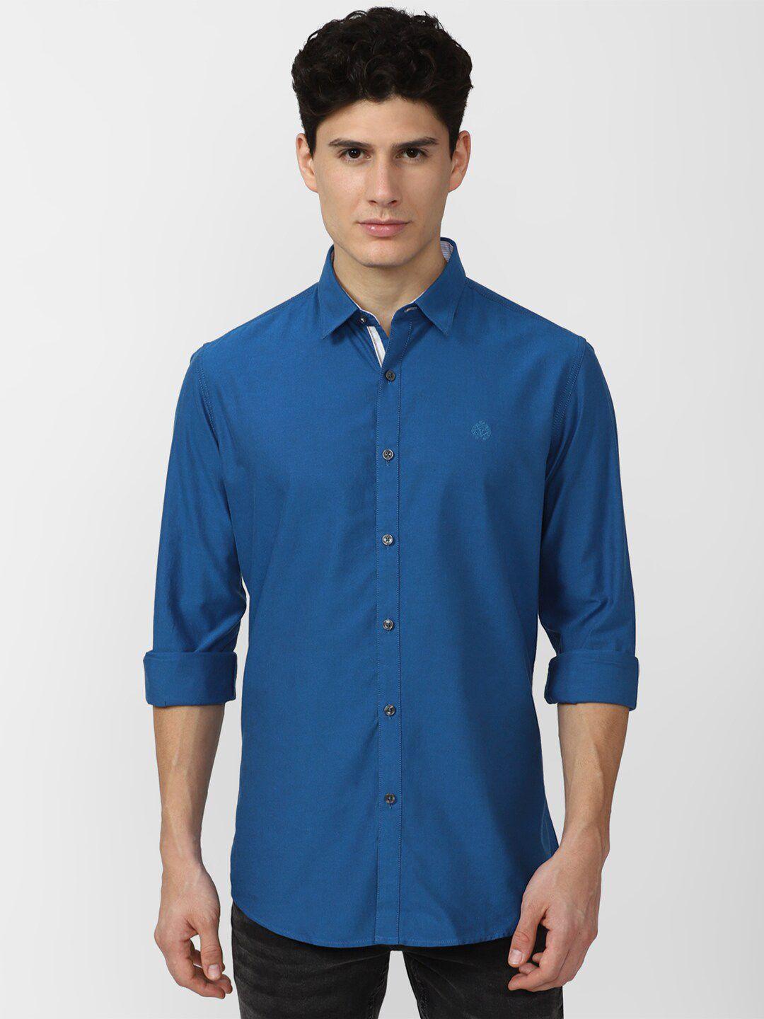 van heusen sport men blue slim fit casual cotton shirt