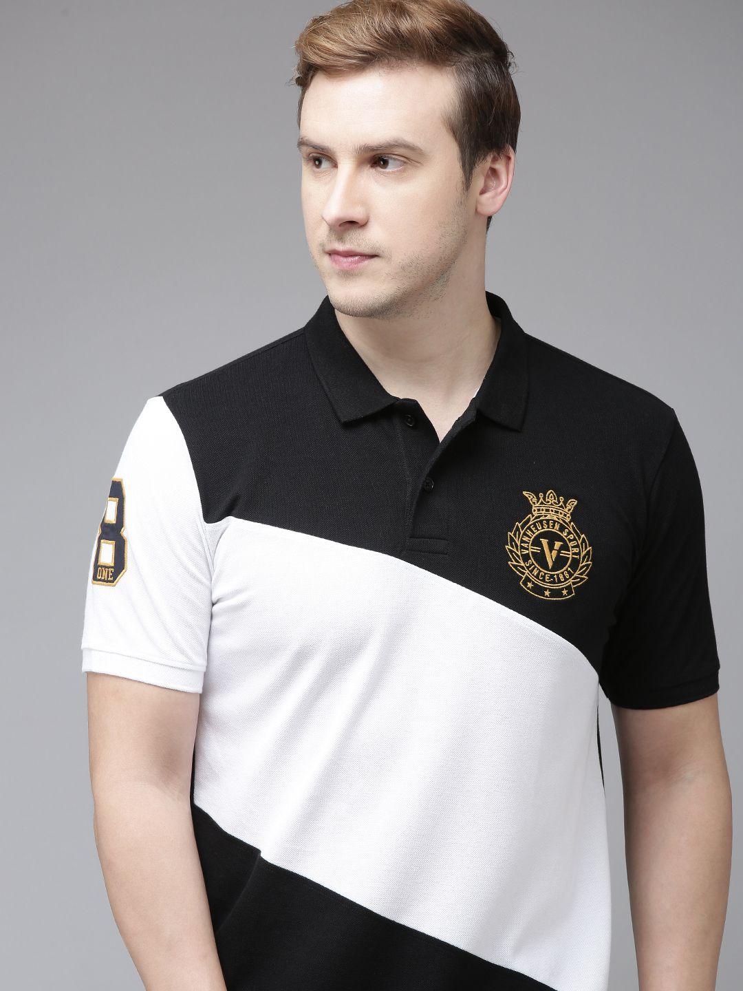 van heusen sport men brand logo colourblocked polo collar pure cotton t-shirt