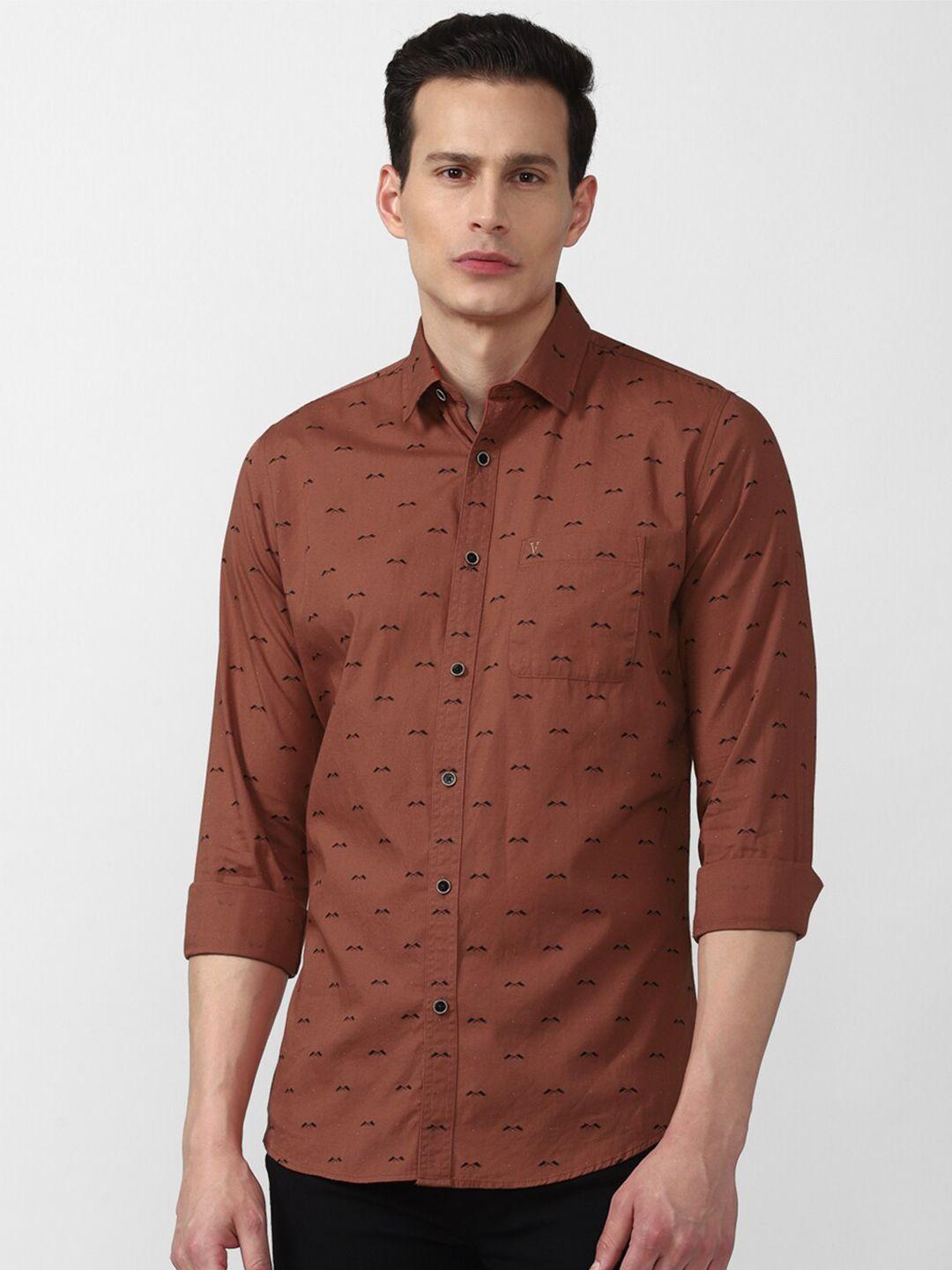 van heusen sport men brown slim fit printed 100% cotton  casual shirt