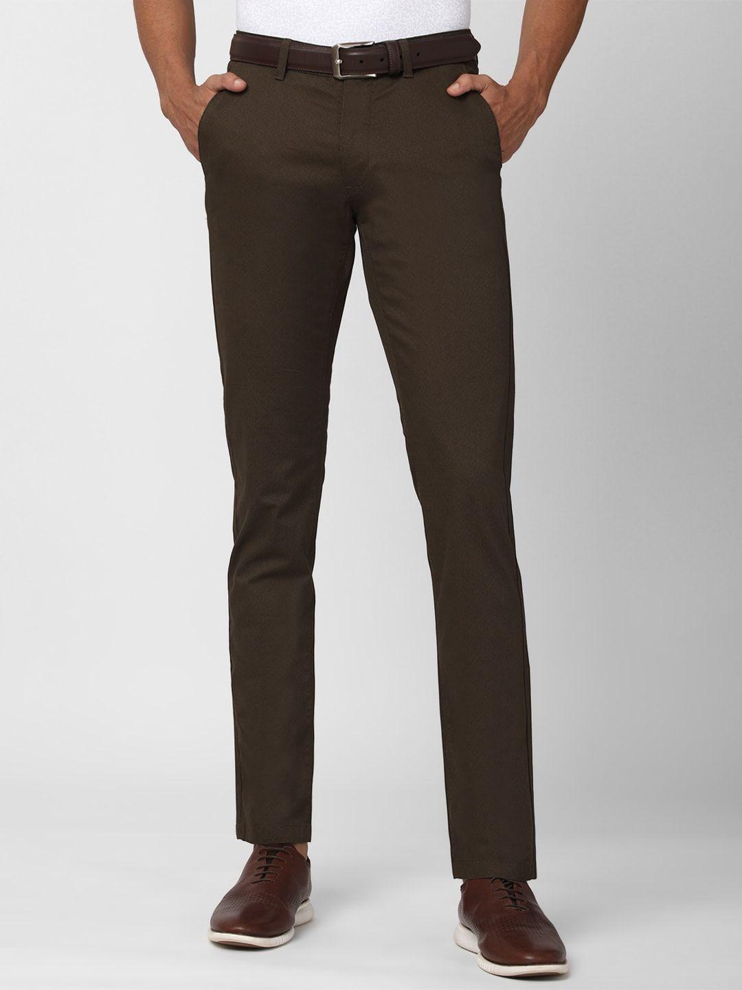 van heusen sport men brown textured slim fit trousers