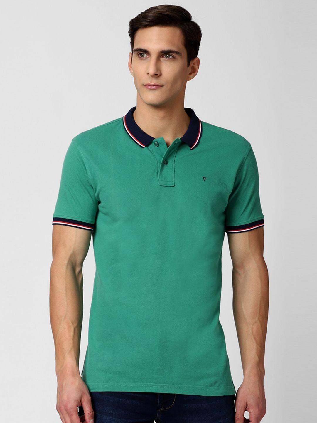 van heusen sport men green & navy blue polo collar cotton t-shirt