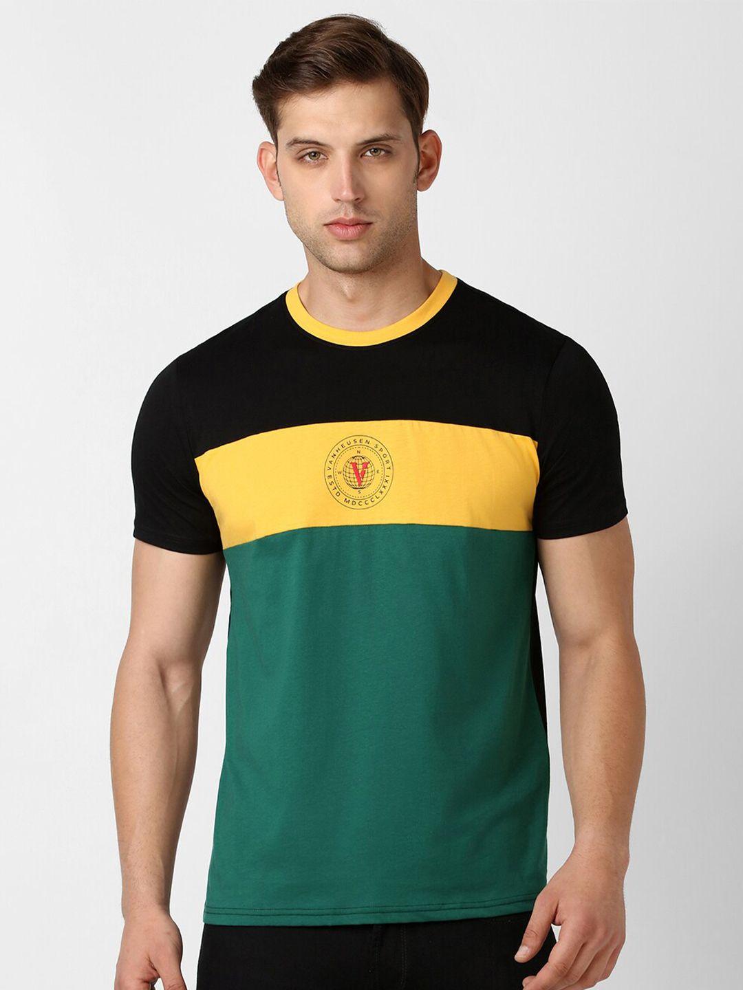 van heusen sport men green colourblocked applique t-shirt