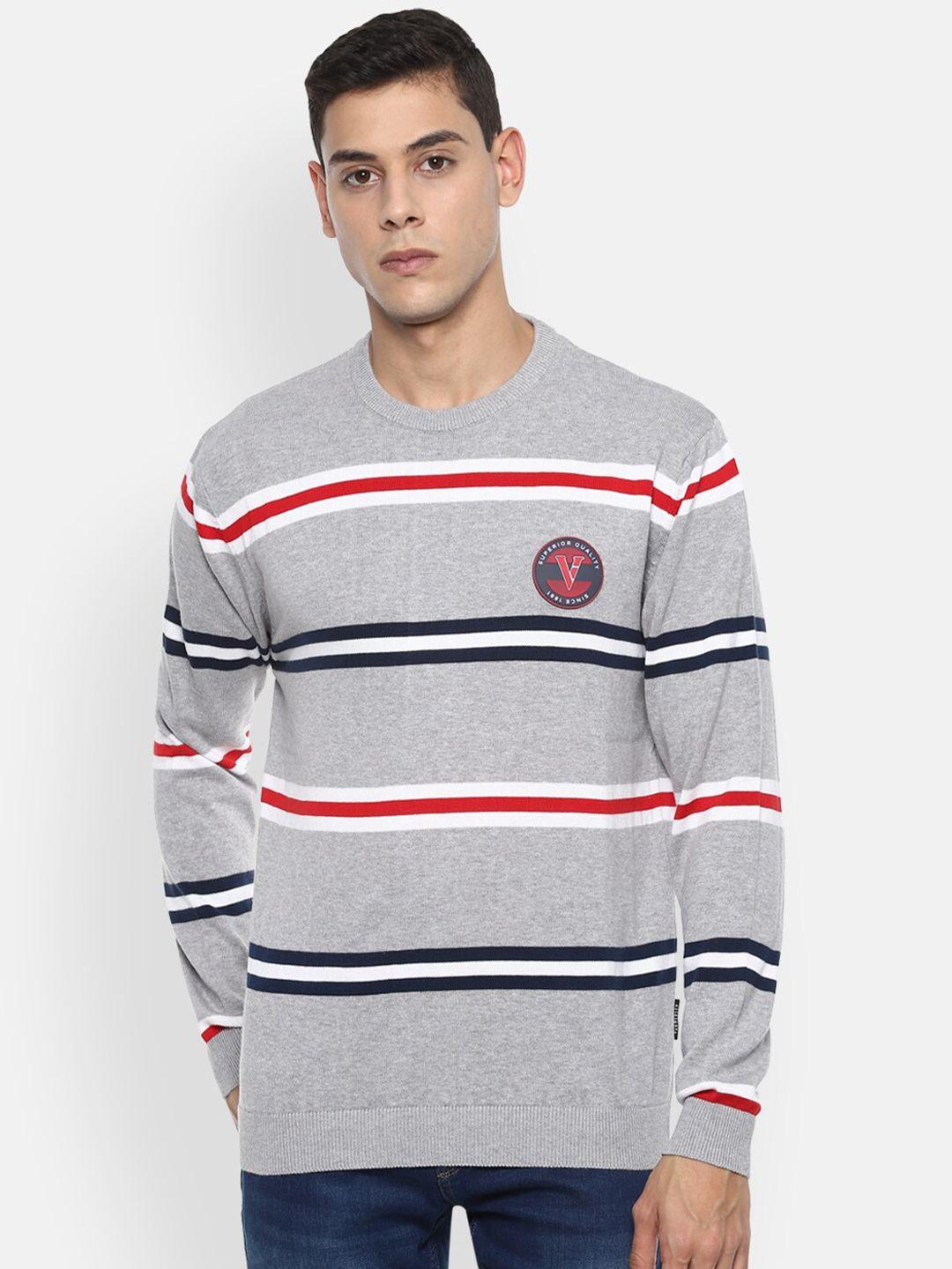 van heusen sport men grey & red striped pure cotton pullover
