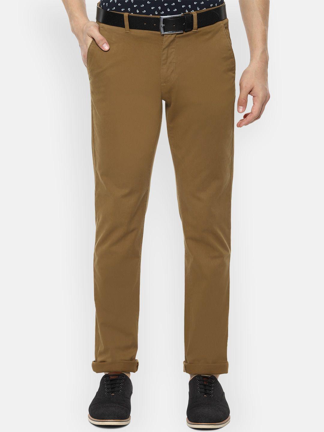 van heusen sport men khaki-coloured slim fit solid chinos