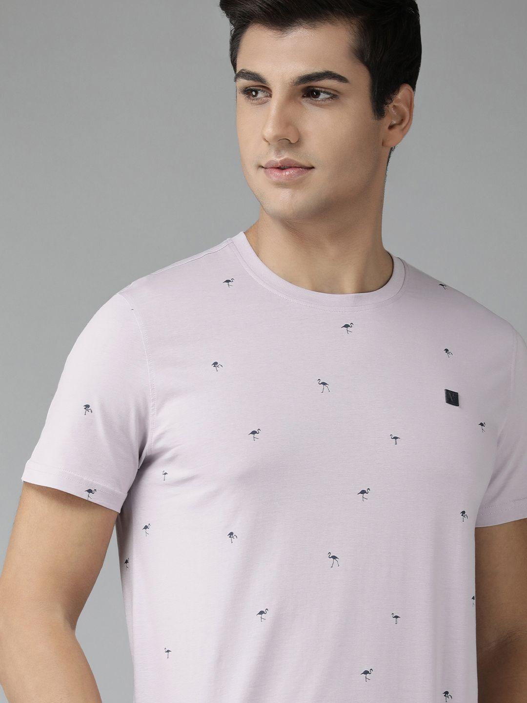 van heusen sport men lavender conversational print pure cotton applique slim fit t-shirt