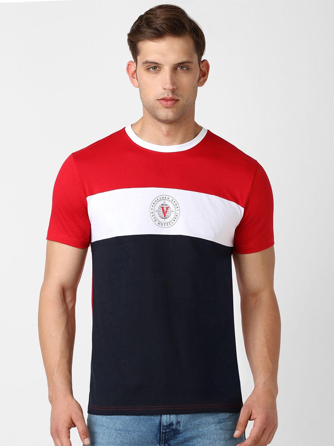 van heusen sport men navy blue colourblocked applique t-shirt
