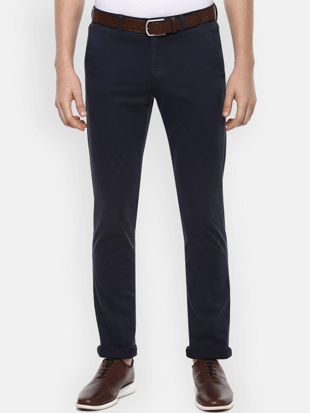 van heusen sport men navy blue slim fit solid chinos