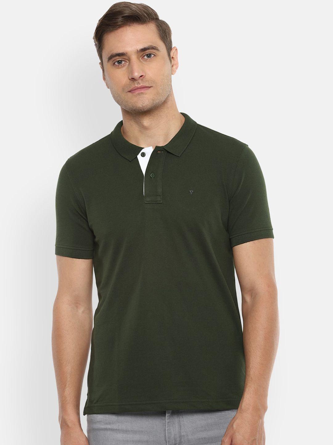 van heusen sport men olive green solid polo collar t-shirt