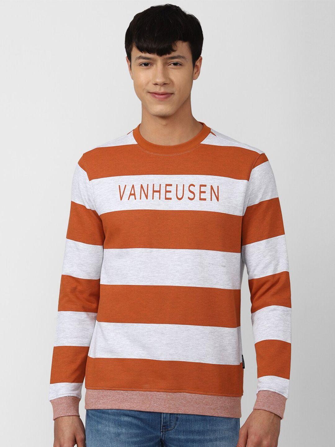 van heusen sport men orange & white striped sweatshirt
