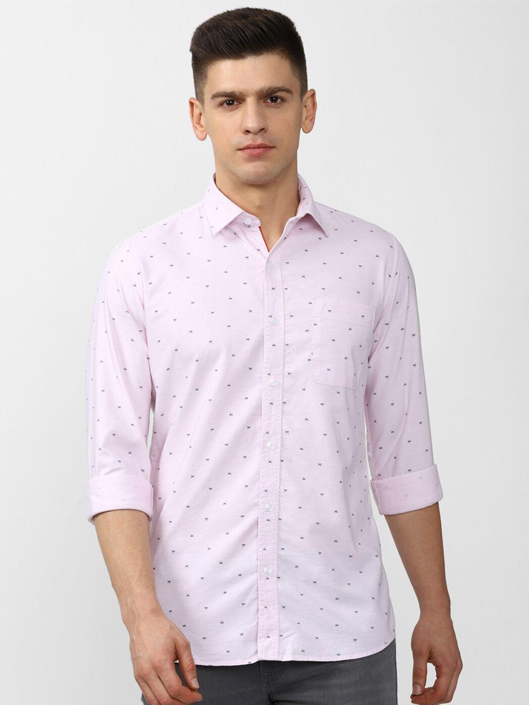 van heusen sport men pink slim fit printed casual shirt