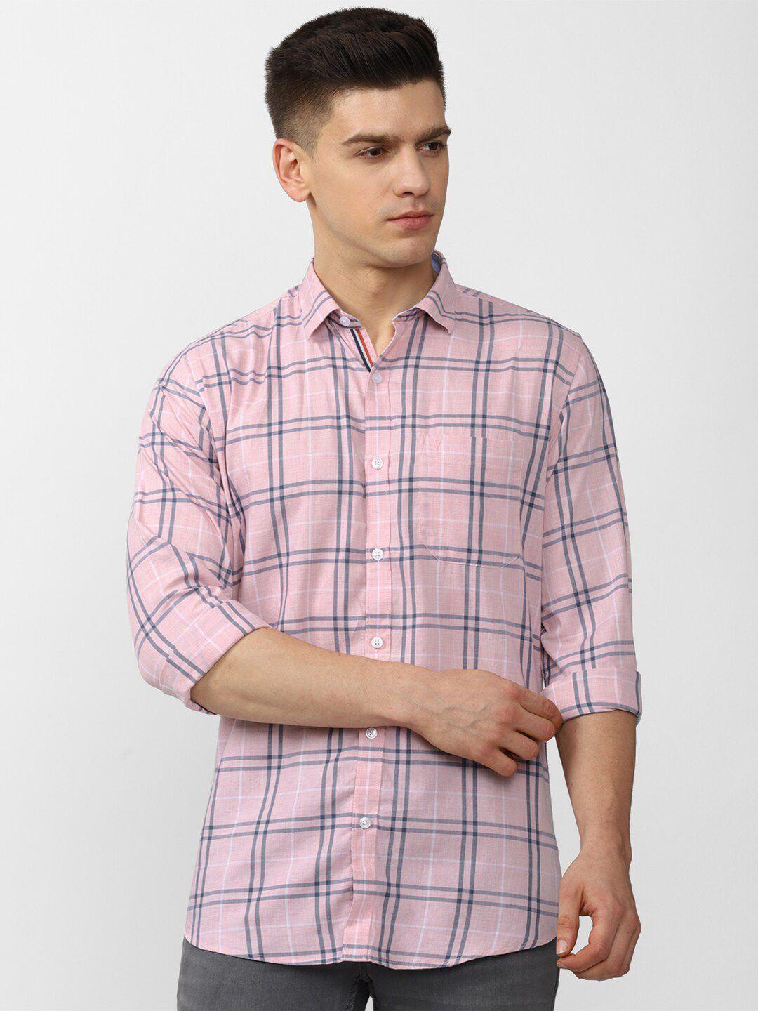 van heusen sport men pink slim fit tartan checks casual shirt