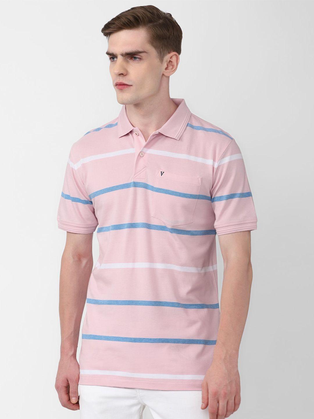 van heusen sport men pink striped polo collar pockets t-shirt
