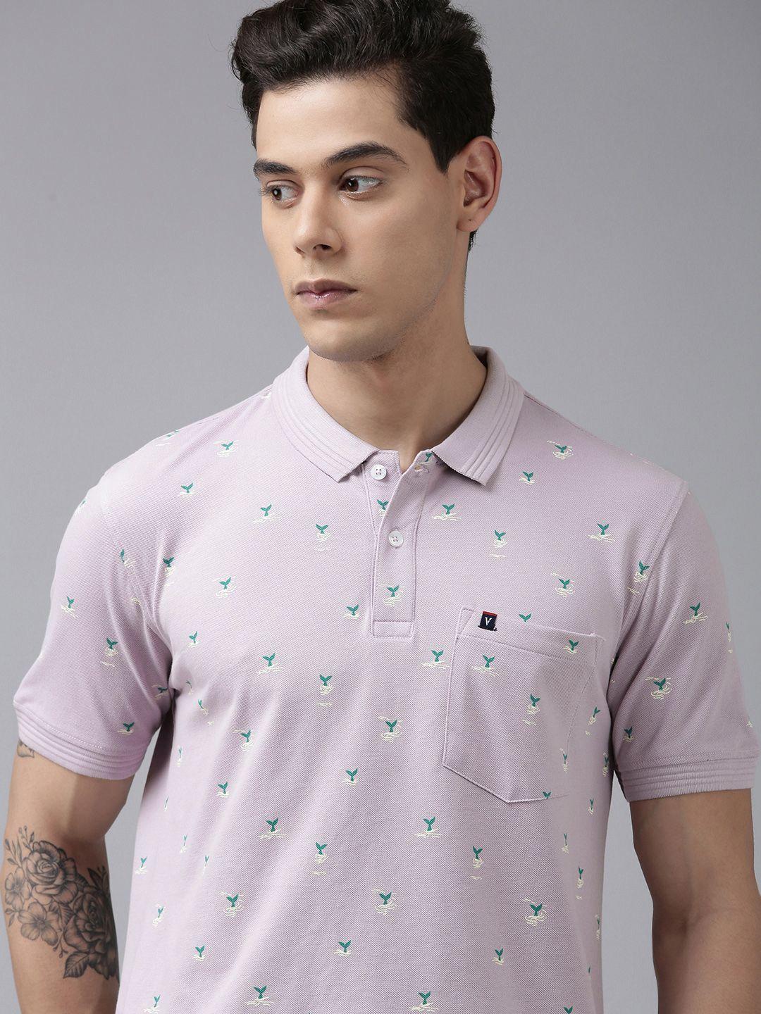 van heusen sport men purple printed polo collar pure cotton t-shirt