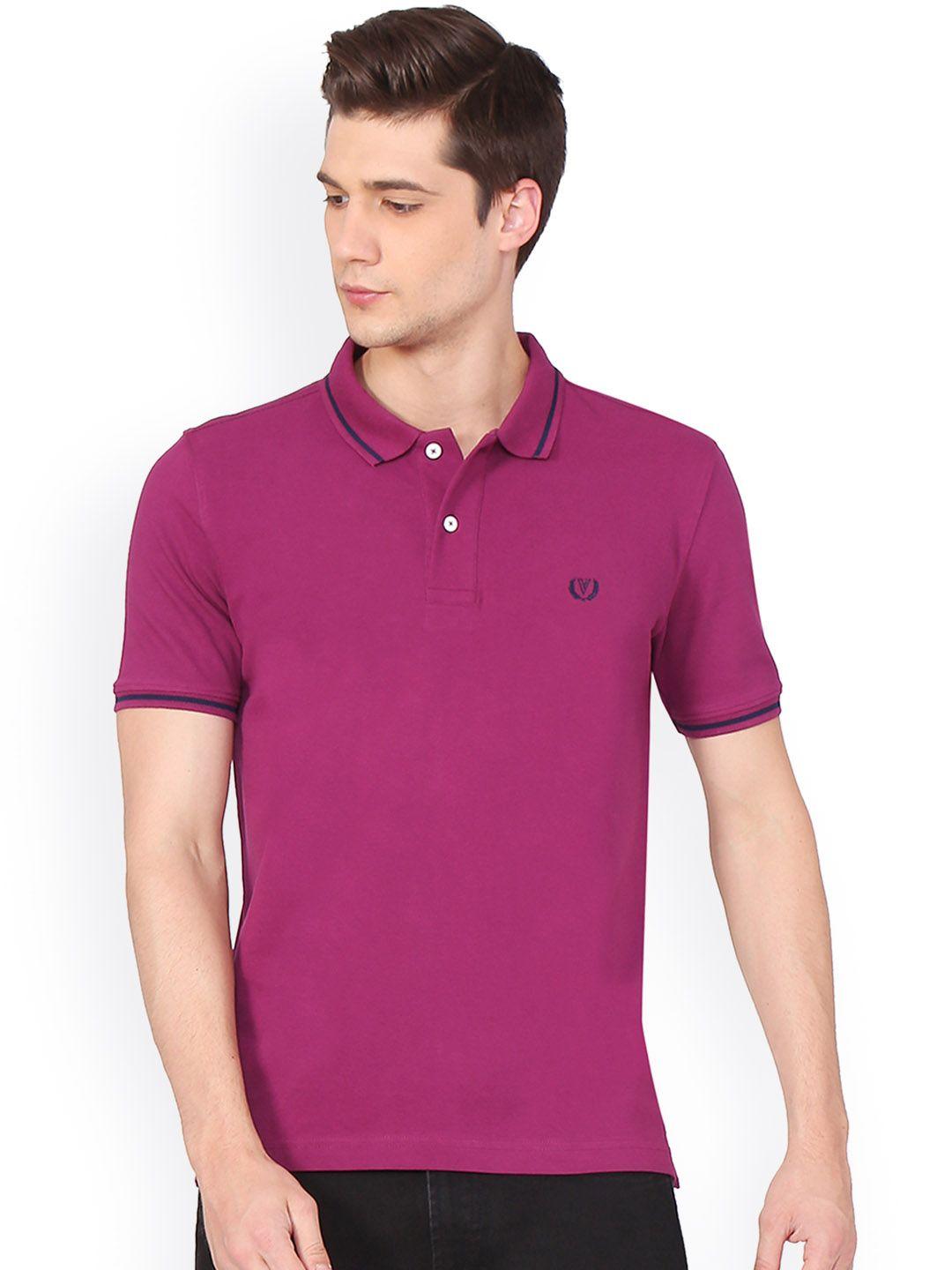 van heusen sport men purple solid polo collar t-shirt